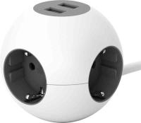 Jatkojohto, pallomainen, kombi, maadoitettu suko + USB-A, Power Globe